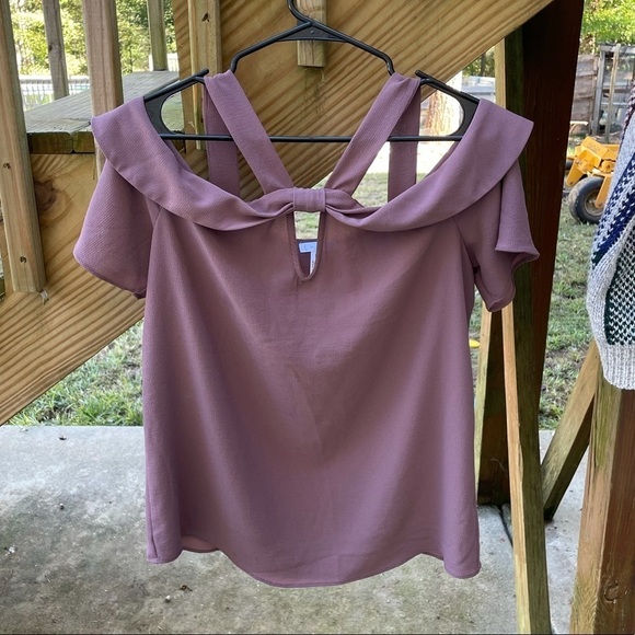 Leith cold shoulder purple blouse - Picture 2 of 6